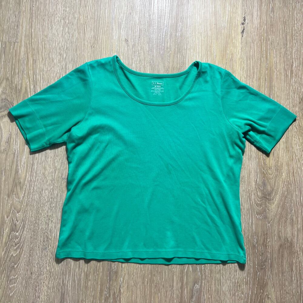 LL Bean Supima Cotton Scoop Neck Tee Emerald Green Short Sleeve Top Womens M Reg